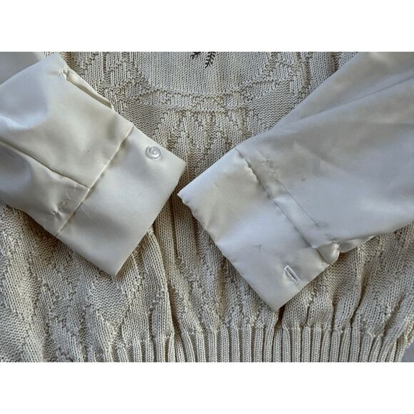 Vintage Bobby Brooks Button Down Dress Shirt w/ Knit Flower Vest, Size S, Cream - Picture 6 of 9